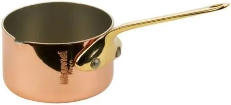 Mauviel M'Minis Polished Copper & Stainless Steel Sauce Pan With Pouring Spout, And Brass Handle, 2-in, Made in France