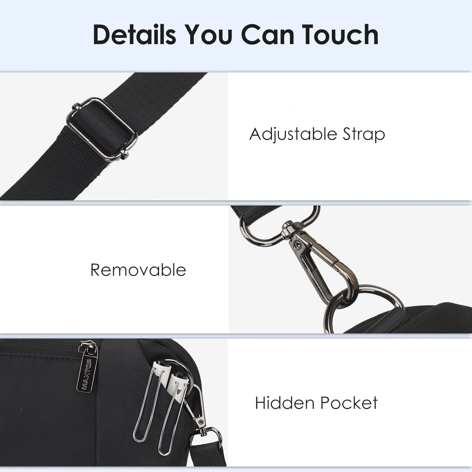 MAXTOP Large Crossbody Bags for Women Men Black Sling Bag Crossbody Fanny Pack with Detachable Strap Stylish Belt Bag for Walking Cycling Camping Travel Essentials Casual