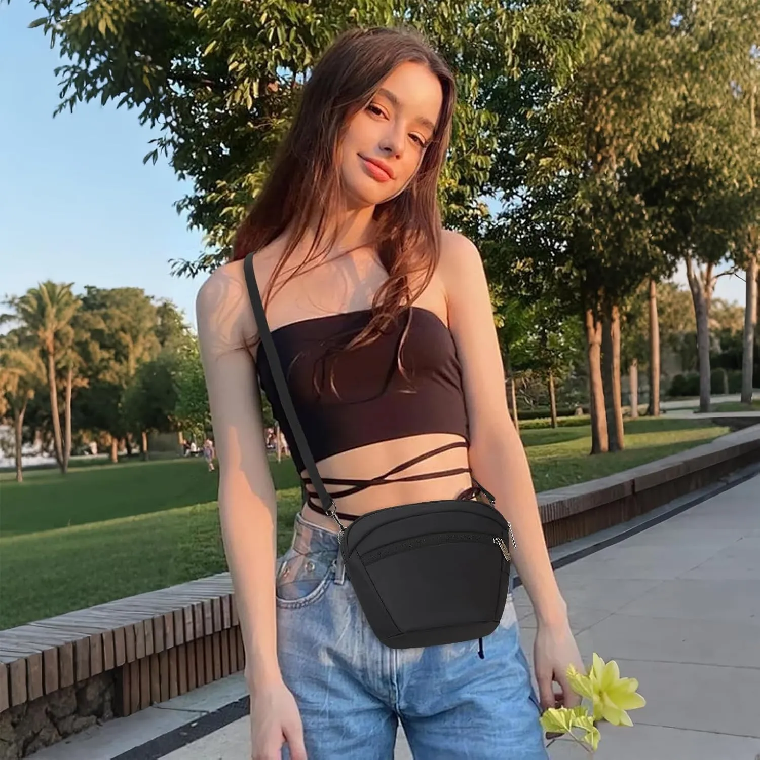 MAXTOP Large Crossbody Bags for Women Men Black Sling Bag Crossbody Fanny Pack with Detachable Strap Stylish Belt Bag for Walking Cycling Camping Travel Essentials Casual