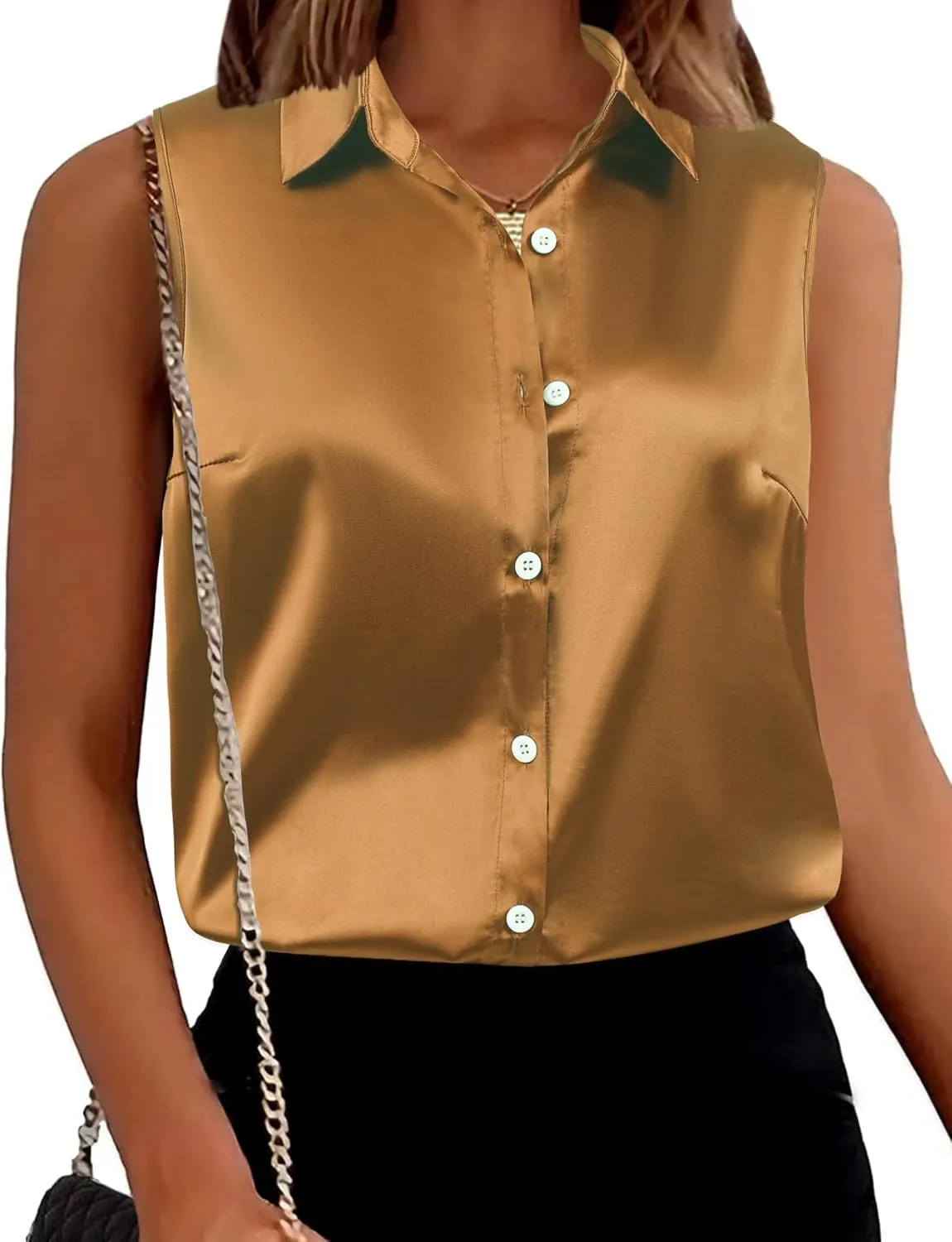 Maysoar Satin Tank Tops Button Down Silk Shirts for Women Sleeveless Top Elegant Summer Office Work Shirt