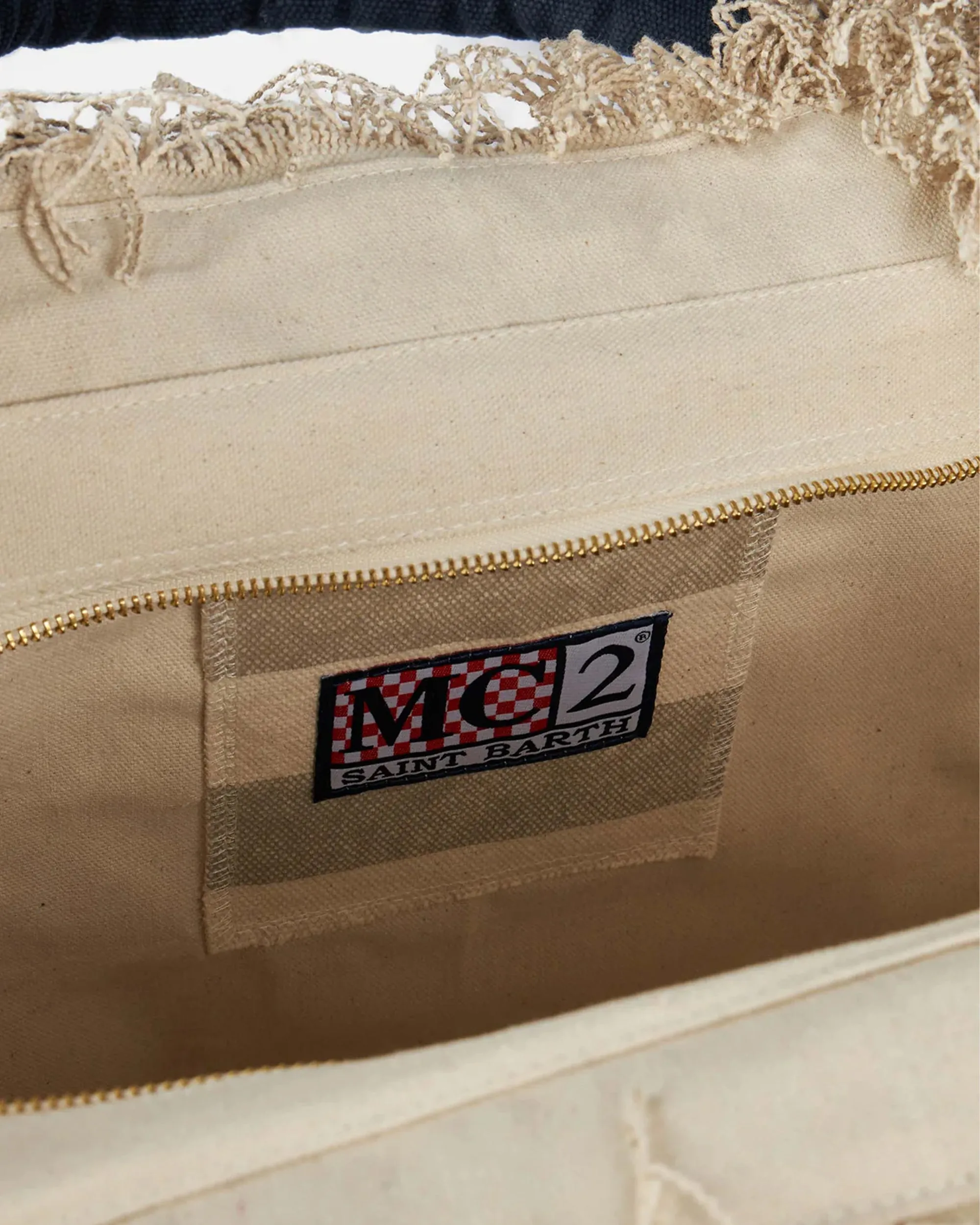 MC2 Saint Barth Borsa En spalla fåfänga i duk di cotone con stämpel en righe beige