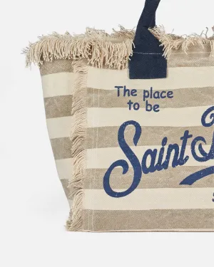 MC2 Saint Barth Borsa En spalla fåfänga i duk di cotone con stämpel en righe beige