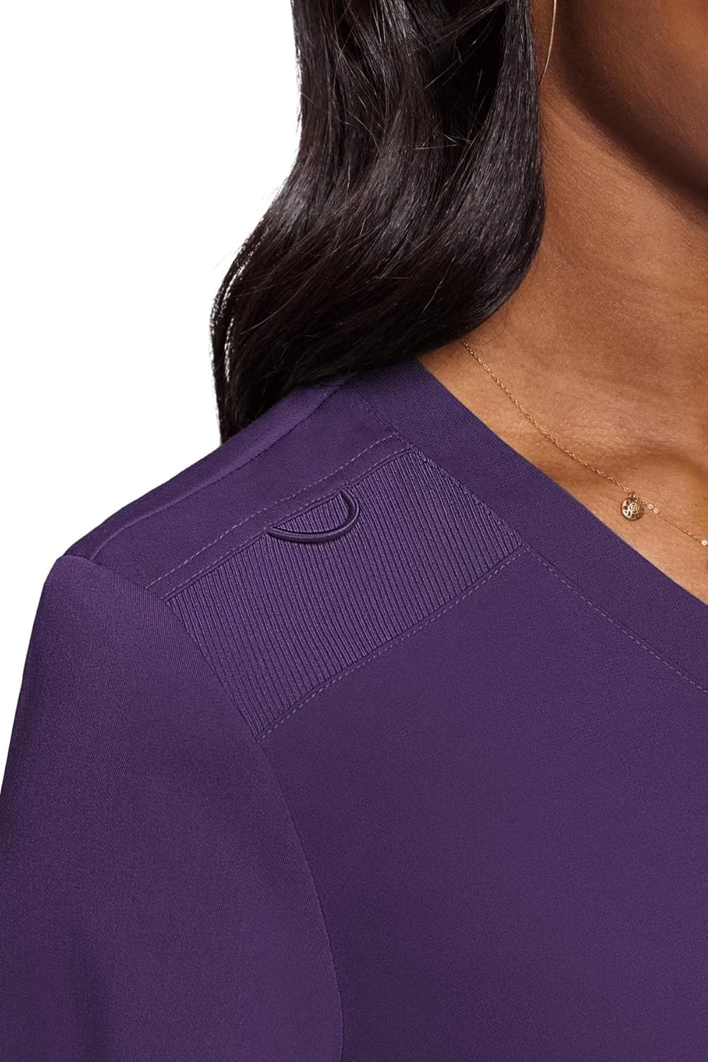 Med Couture Women's V-Neck Scrub Top, Modern Fit Tuck-in Top with Stretchy Rib-Knit Shoulders and Chest Pocket - MC7448