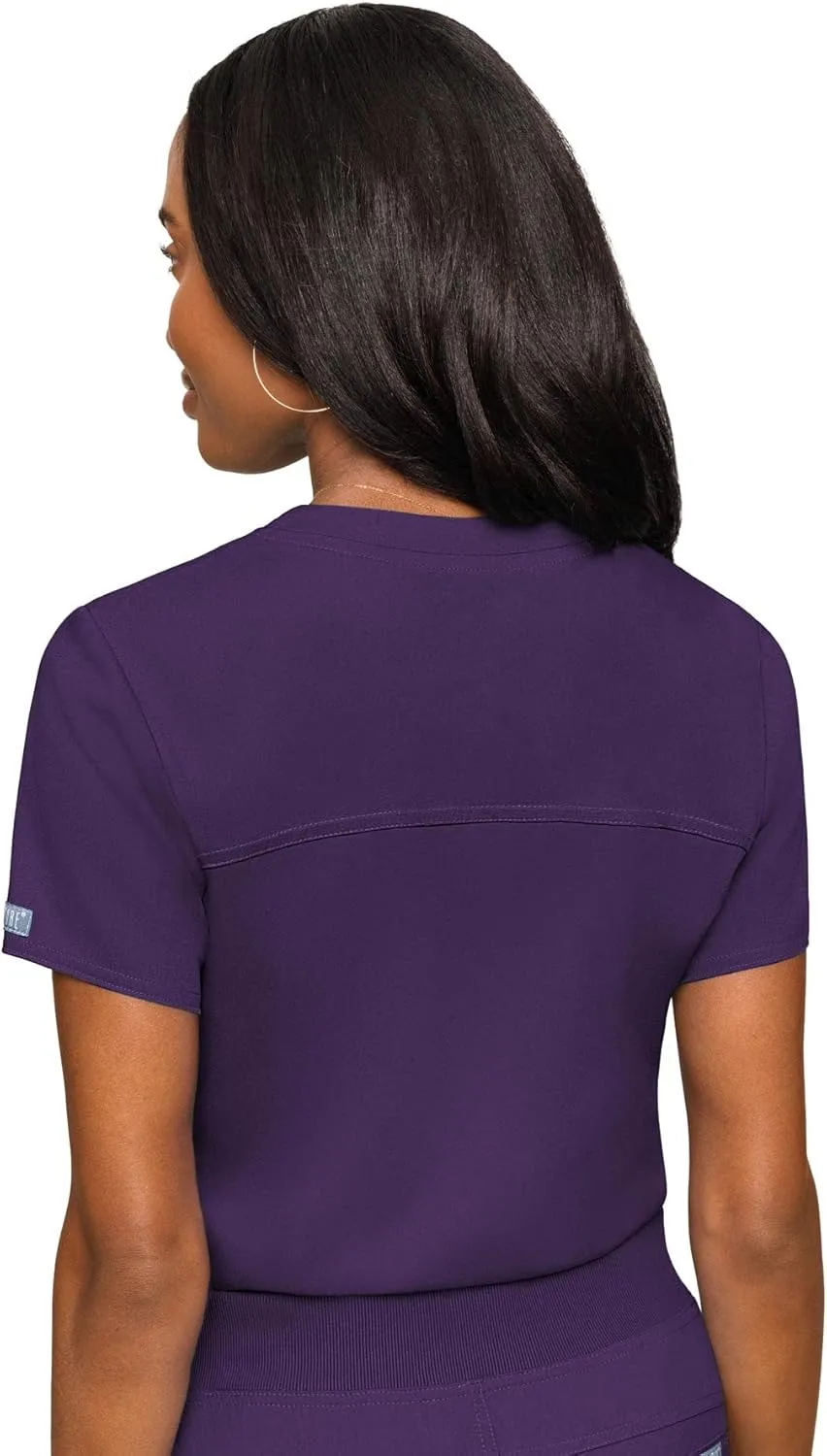 Med Couture Women's V-Neck Scrub Top, Modern Fit Tuck-in Top with Stretchy Rib-Knit Shoulders and Chest Pocket - MC7448
