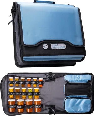 Med Manager Medicine Supply Organizer with Insulin Cooler Travel Case, Holds (15) Pill Bottles - (11) Standard Size and (4) Large Bottles, Light Blue, 13 inches x 13 inches x 4.5 inches