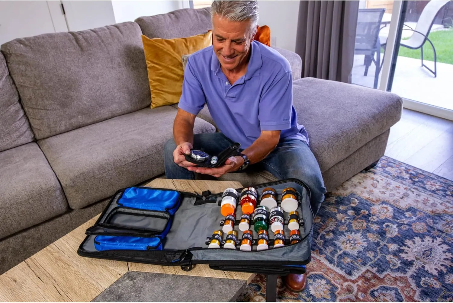 Med Manager Medicine Supply Organizer with Insulin Cooler Travel Case, Holds (15) Pill Bottles - (11) Standard Size and (4) Large Bottles, Red, 13 inches x 13 inches x 4.5 inches