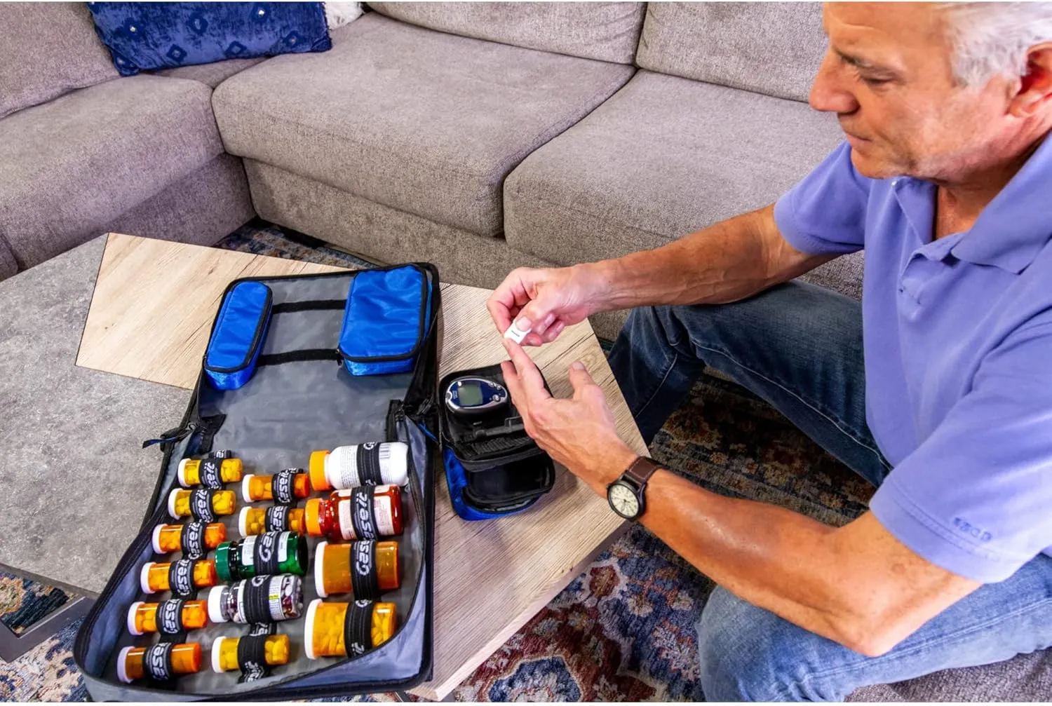Med Manager Medicine Supply Organizer with Insulin Cooler Travel Case, Holds (15) Pill Bottles - (11) Standard Size and (4) Large Bottles, Red, 13 inches x 13 inches x 4.5 inches