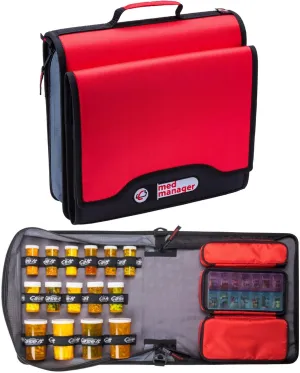 Med Manager Medicine Supply Organizer with Insulin Cooler Travel Case, Holds (15) Pill Bottles - (11) Standard Size and (4) Large Bottles, Red, 13 inches x 13 inches x 4.5 inches
