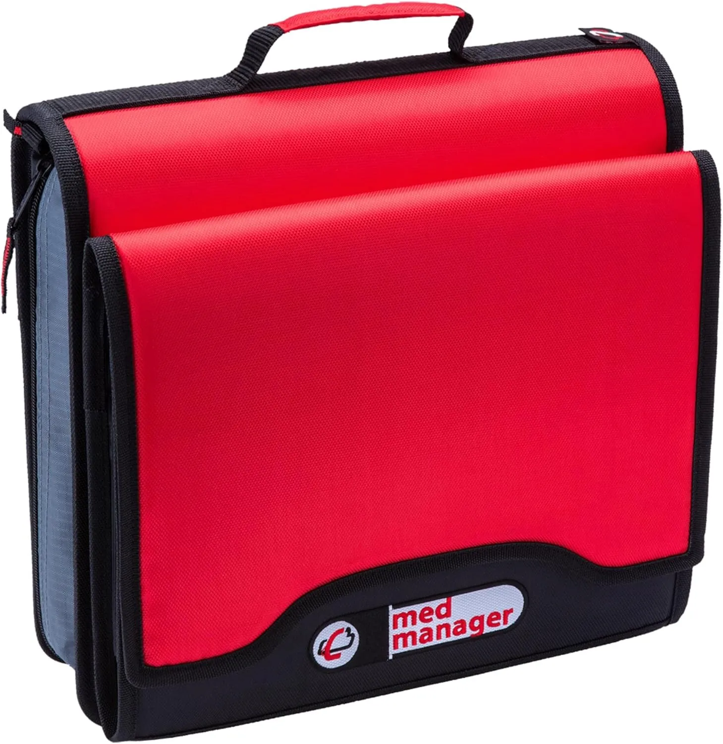 Med Manager Medicine Supply Organizer with Insulin Cooler Travel Case, Holds (15) Pill Bottles - (11) Standard Size and (4) Large Bottles, Red, 13 inches x 13 inches x 4.5 inches