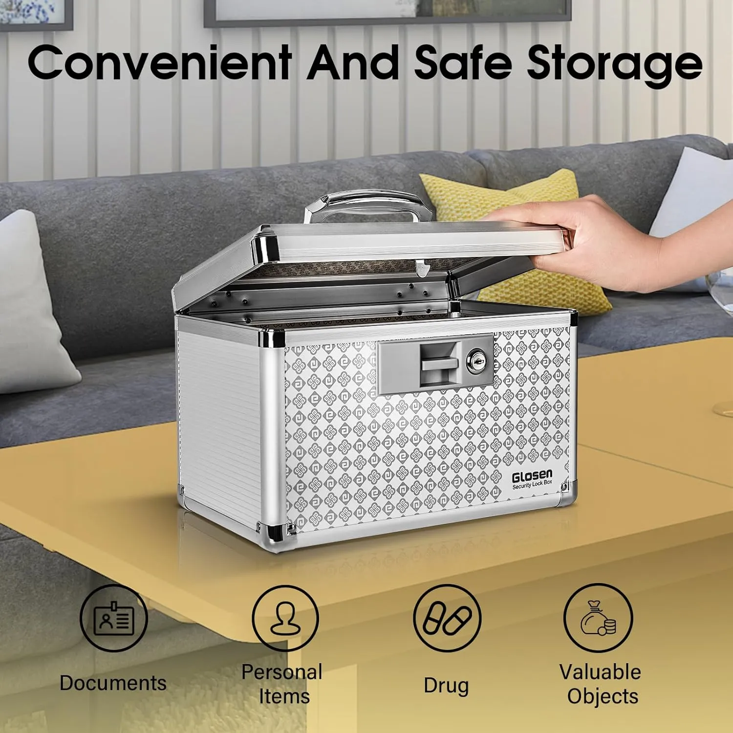 Medicine Lock Box Storage Lock Box Silver 12 X 7.68 X 7.87 Inch 【Medium】 Lockable Dorm Storage Trunk with Key Lock - Briefcase, Lock Boxes for Personal Items