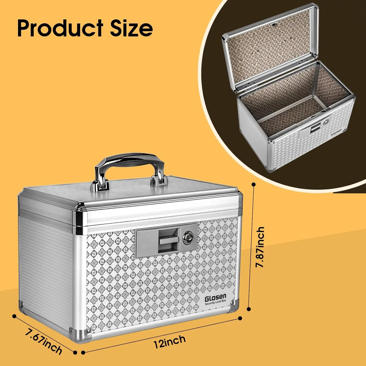 Medicine Lock Box Storage Lock Box Silver 12 X 7.68 X 7.87 Inch 【Medium】 Lockable Dorm Storage Trunk with Key Lock - Briefcase, Lock Boxes for Personal Items