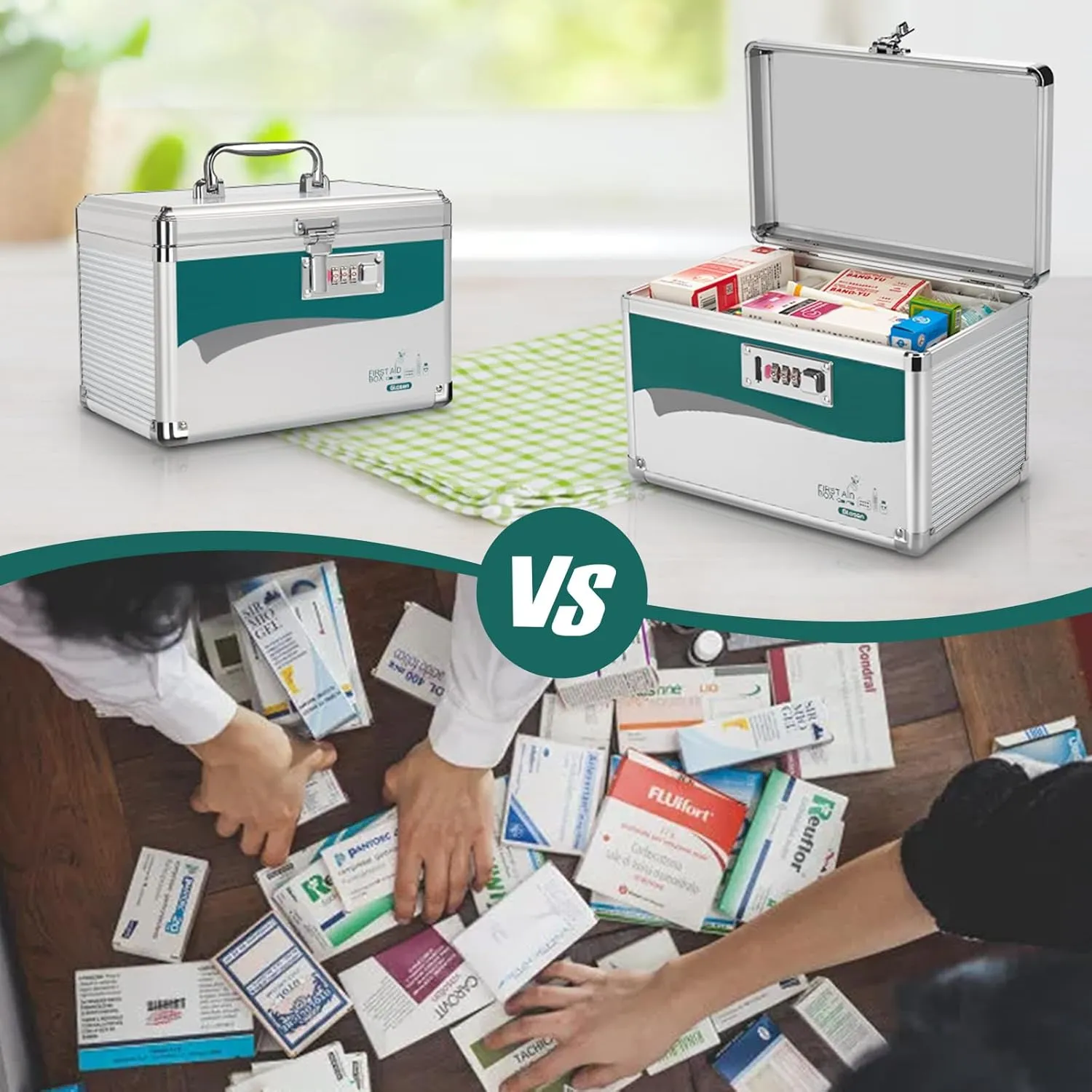 Medicine Lock Box with Combination Lock, Medication lock box【Small 10x6.7x6.7 Inch】,medical box organizer