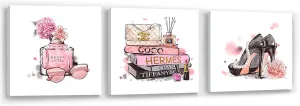 Meetdeceny Pink Wall Art Fashion Woman Wall Decor Pictures Perfume High Heels handbag Artwork for teen girls room decor photos Decoration for Bathroom Bedroom Office 14"x14"x3