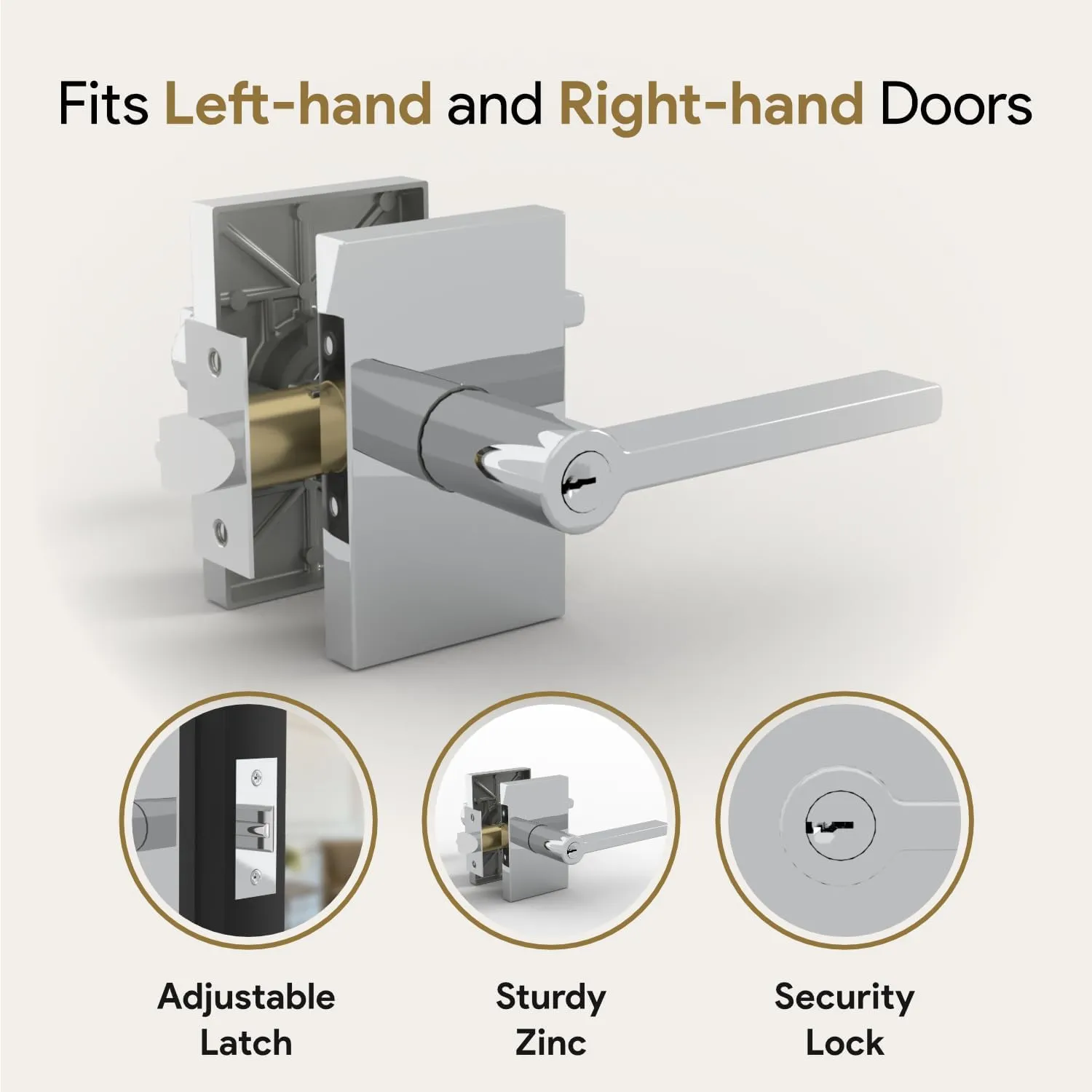 Mega Handles Glamor Entry Lever & Lock Door Handle Set for Hallway, Closet and Bathroom, Heavy Duty Door Levers, Fits All Standard Door Sizes, Screws Included - Polished Chrome (1 Pack)