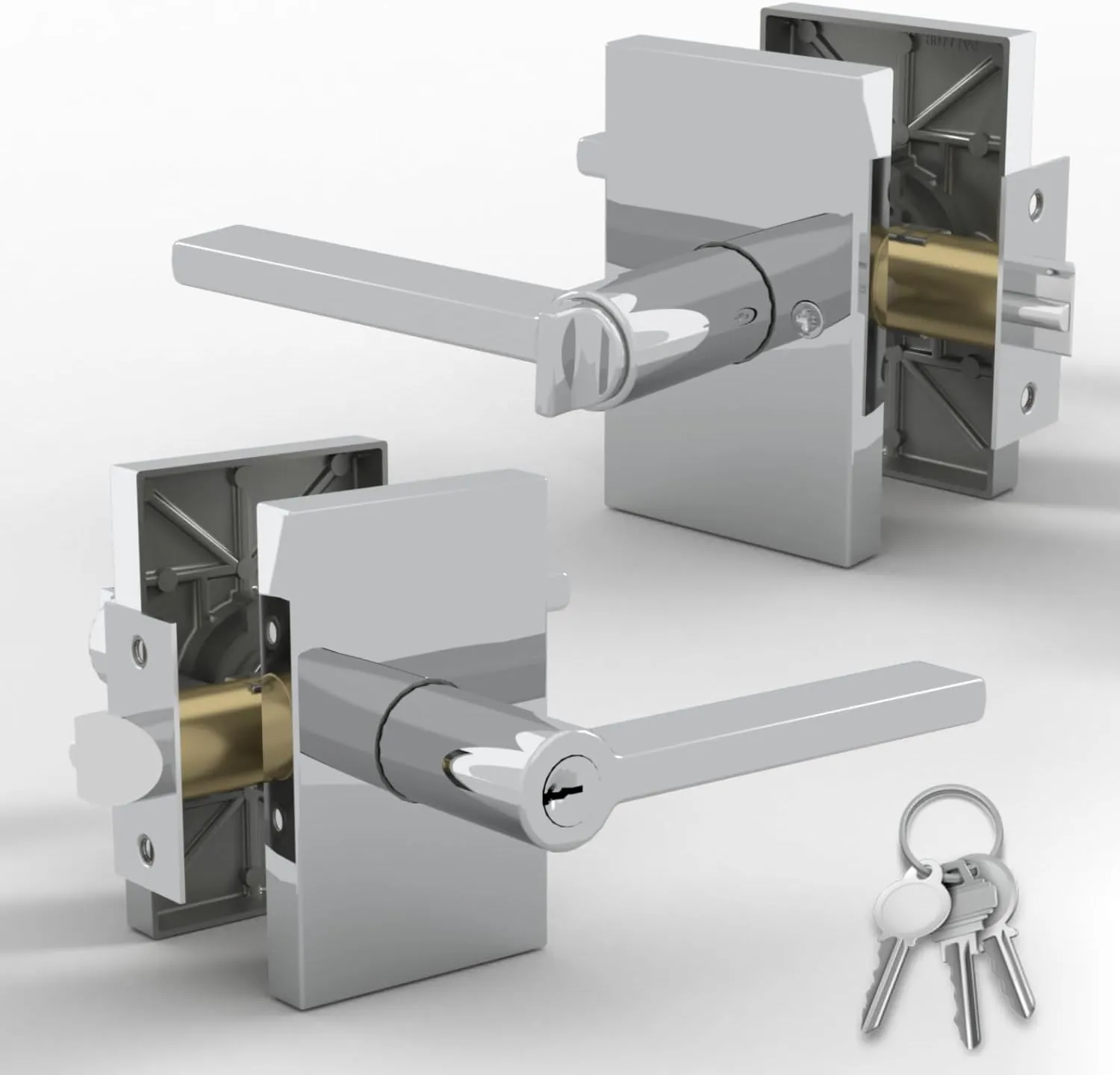 Mega Handles Glamor Entry Lever & Lock Door Handle Set for Hallway, Closet and Bathroom, Heavy Duty Door Levers, Fits All Standard Door Sizes, Screws Included - Polished Chrome (1 Pack)