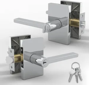 Mega Handles Glamor Entry Lever & Lock Door Handle Set for Hallway, Closet and Bathroom, Heavy Duty Door Levers, Fits All Standard Door Sizes, Screws Included - Polished Chrome (1 Pack)