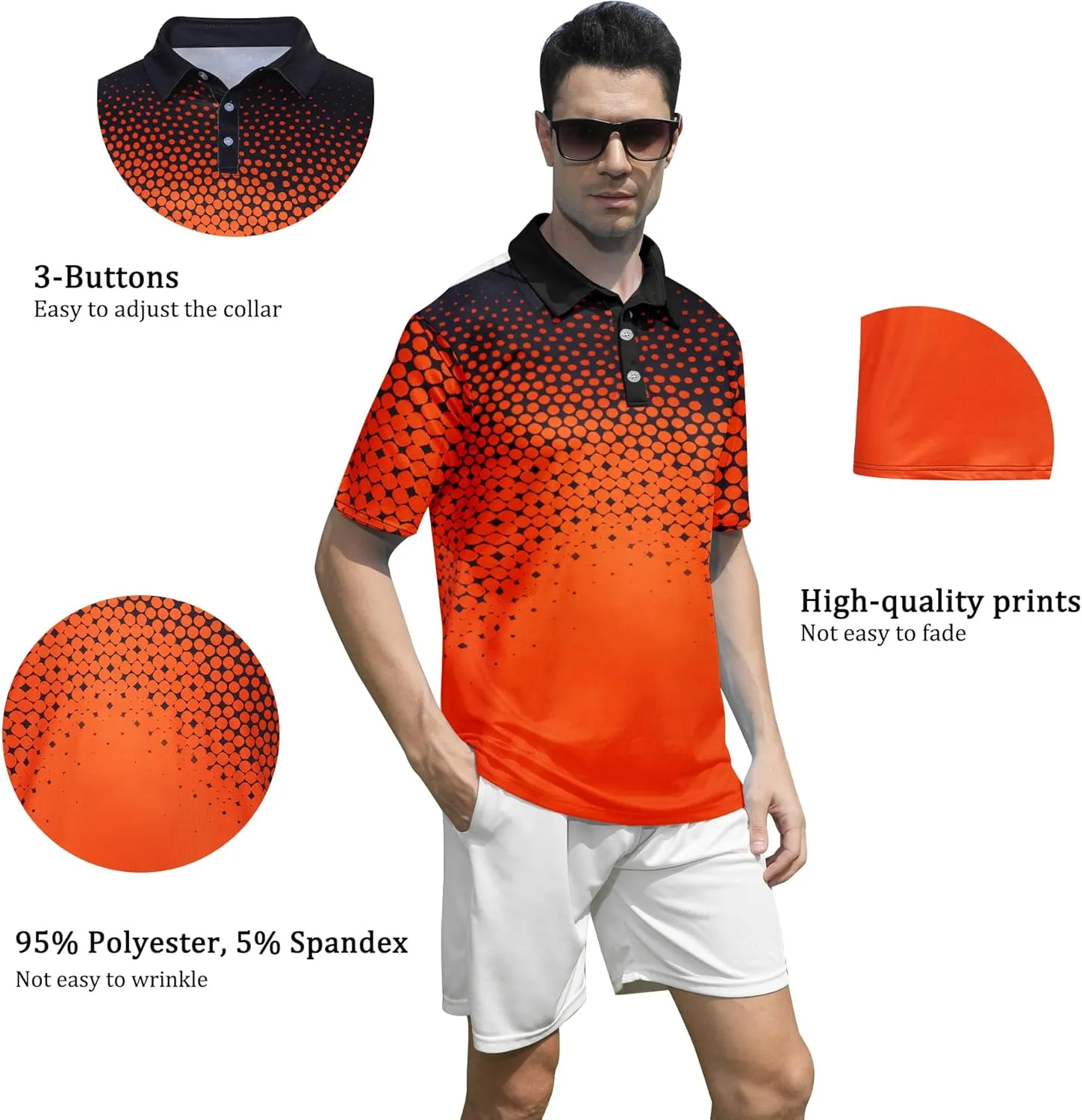 Mens Golf Shirts Short Sleeve Dry Fit Athletic Moisture Wicking Golf Polo Performance Printed Collared Polos