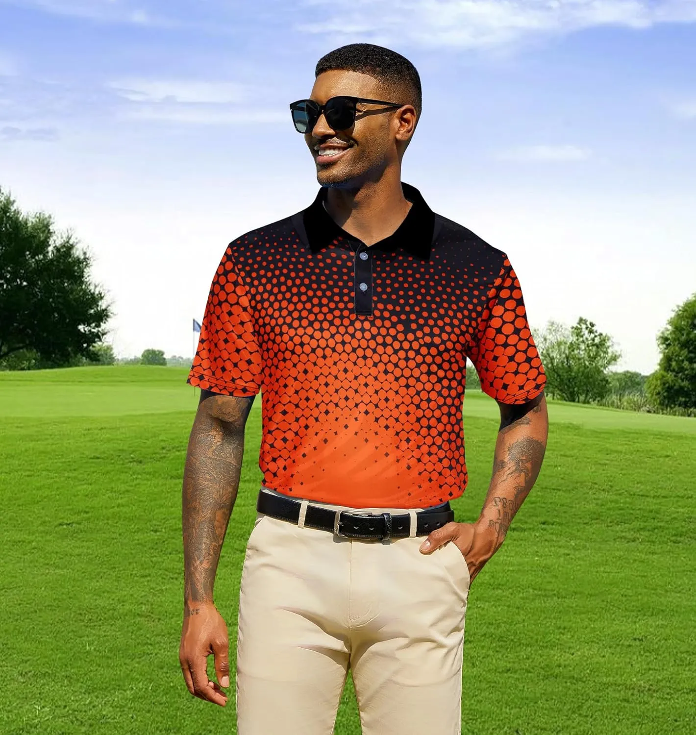 Mens Golf Shirts Short Sleeve Dry Fit Athletic Moisture Wicking Golf Polo Performance Printed Collared Polos