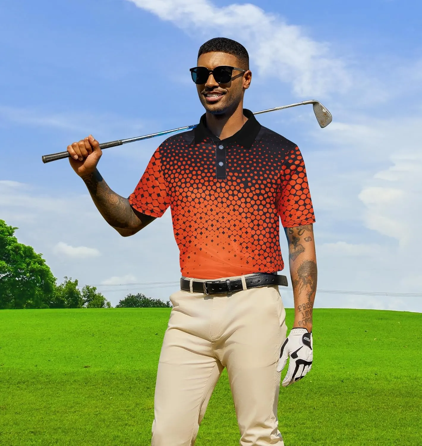 Mens Golf Shirts Short Sleeve Dry Fit Athletic Moisture Wicking Golf Polo Performance Printed Collared Polos
