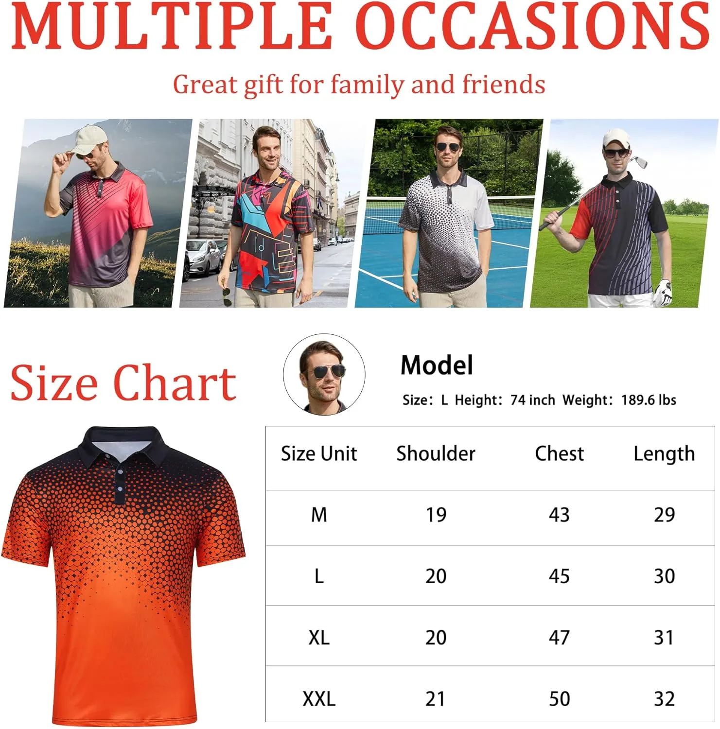 Mens Golf Shirts Short Sleeve Dry Fit Athletic Moisture Wicking Golf Polo Performance Printed Collared Polos