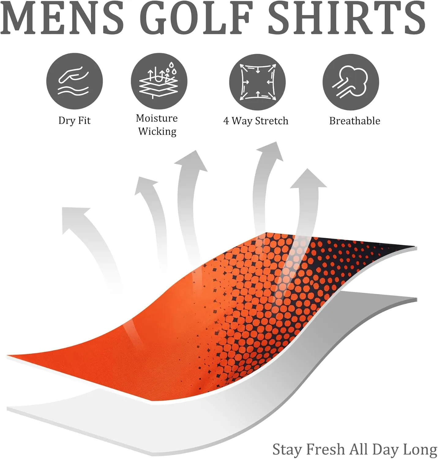 Mens Golf Shirts Short Sleeve Dry Fit Athletic Moisture Wicking Golf Polo Performance Printed Collared Polos
