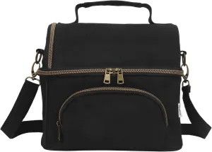 Mens Insulated Lunch Box with 2 XL icepacks,Sturdy Waxed Canvas Lunch Bag for Men And Women, Dual Compartment Large Cooler Bag For Work, Picnic, Travel, Outdoors (10.5L) 10"x9.5"x7" (Black)