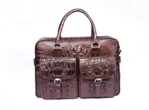 Men's Vintage Brown Postman Bag Genuine Crocodile Bone Leather