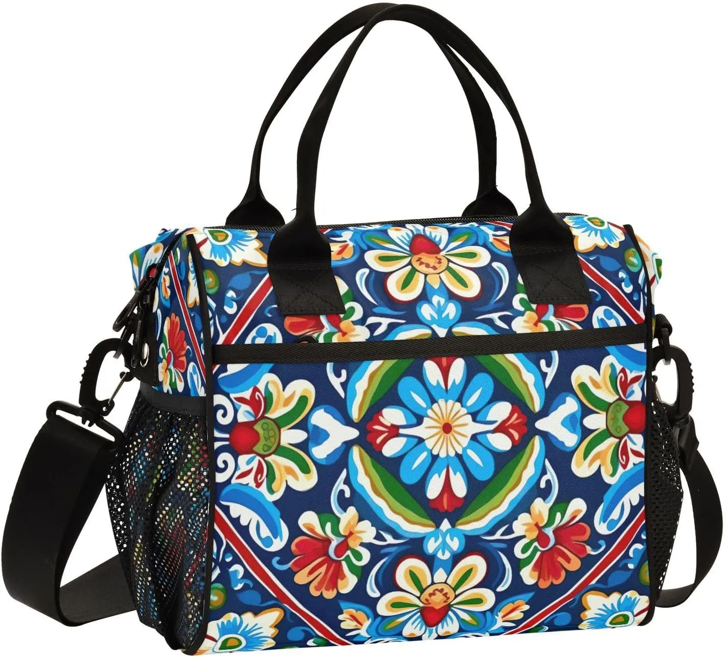 Mexican Ceramic Tile Print Insulated Lunch Bag with Shoulder Strap & Carry Handle, Eco-friendly Cooler Bag Tote Bag for Men,Women（668）