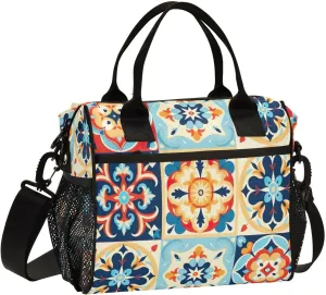 Mexican Ceramic Tile Print Insulated Lunch Bag with Shoulder Strap & Carry Handle, Eco-friendly Cooler Bag Tote Bag for Men,Women（674）