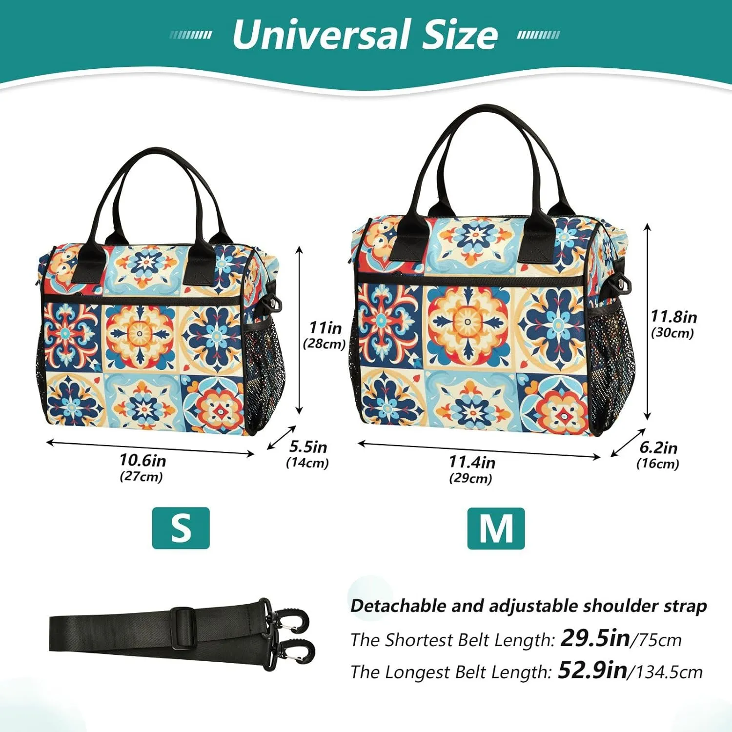 Mexican Ceramic Tile Print Insulated Lunch Bag with Shoulder Strap & Carry Handle, Eco-friendly Cooler Bag Tote Bag for Men,Women（674）