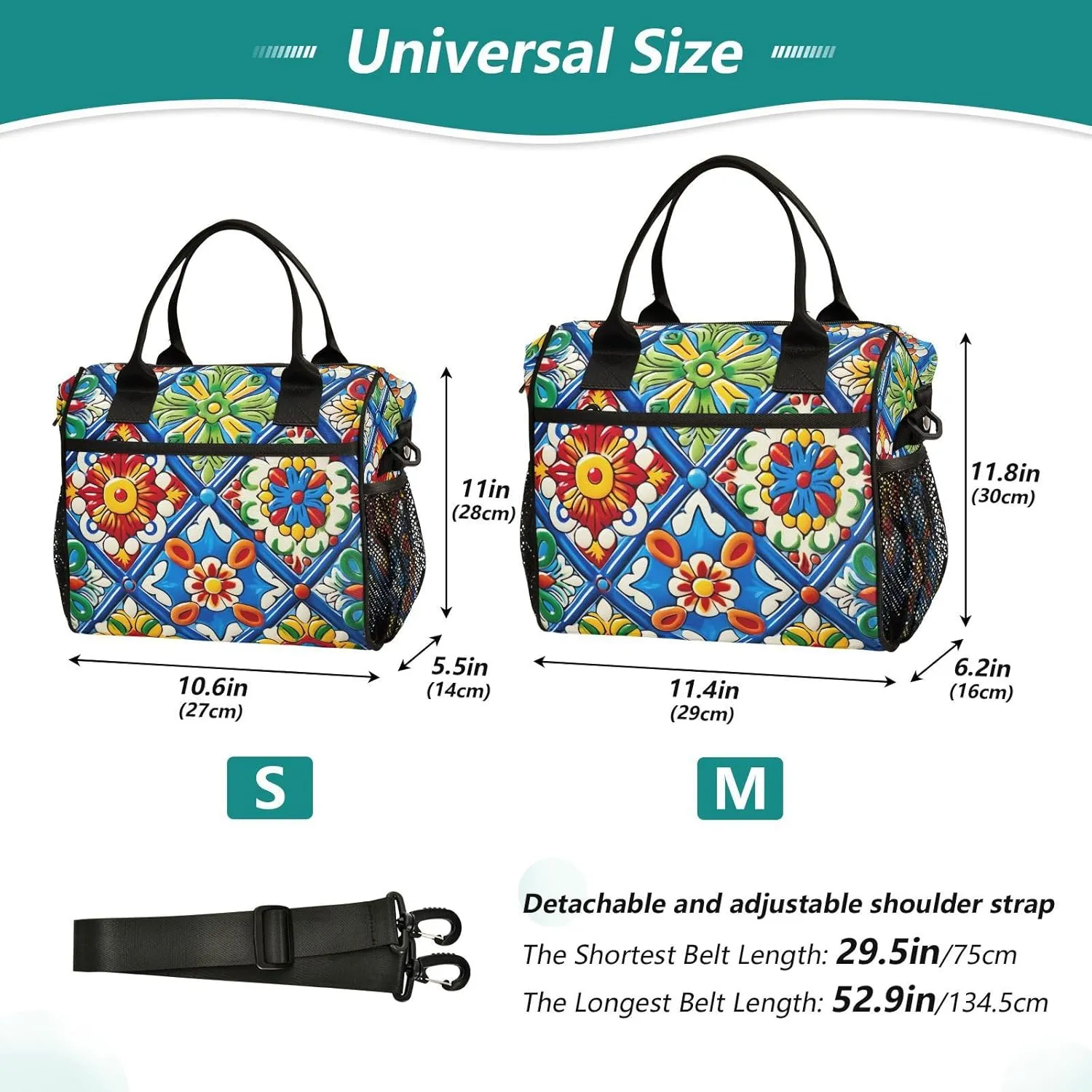 Mexican Ceramic Tile Print Insulated Lunch Bag with Shoulder Strap & Carry Handle, Eco-friendly Cooler Bag Tote Bag for Men,Women（677）