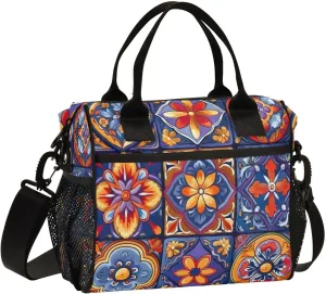 Mexican Ceramic Tile Print Insulated Lunch Bag with Shoulder Strap & Carry Handle, Eco-friendly Cooler Bag Tote Bag for Men,Women（680）