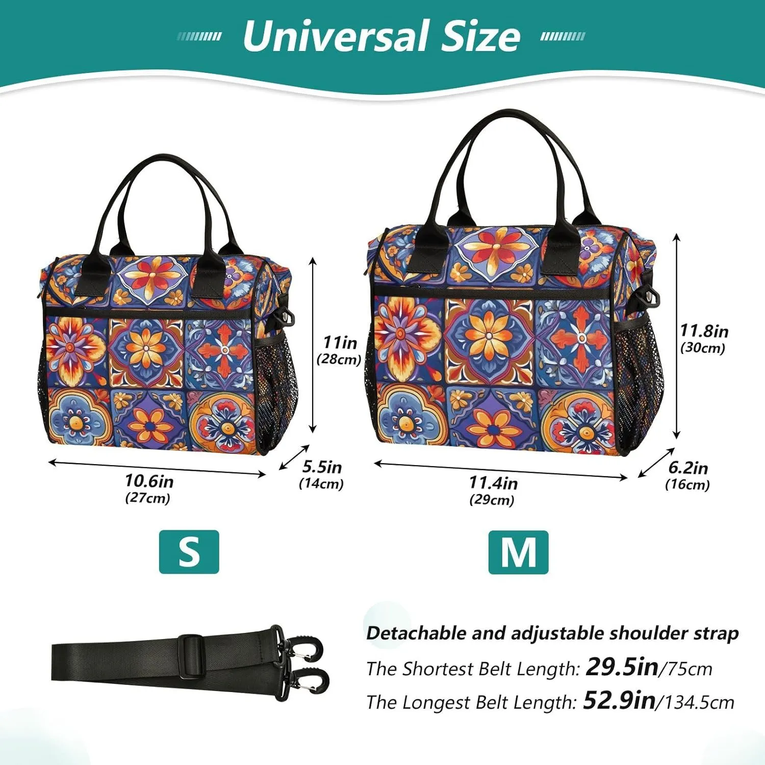 Mexican Ceramic Tile Print Insulated Lunch Bag with Shoulder Strap & Carry Handle, Eco-friendly Cooler Bag Tote Bag for Men,Women（680）