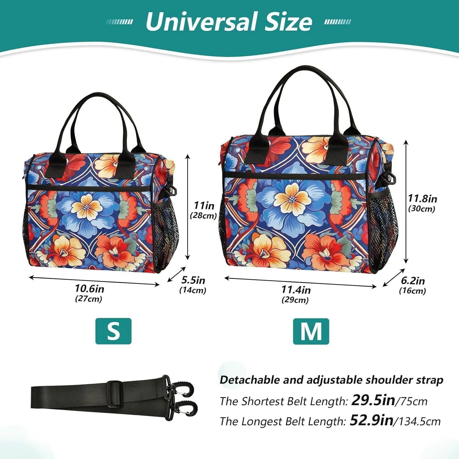 Mexican Ceramic Tile Print Insulated Lunch Bag with Shoulder Strap & Carry Handle, Eco-friendly Cooler Bag Tote Bag for Men,Women（687）