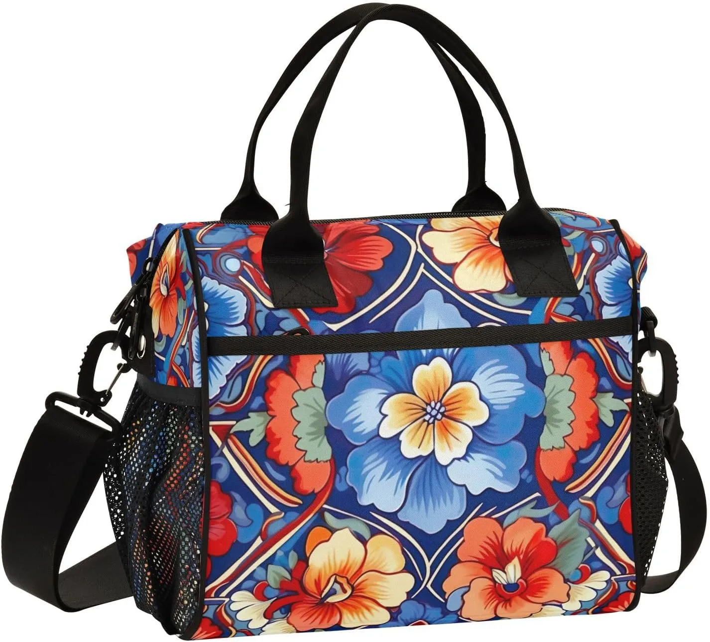 Mexican Ceramic Tile Print Insulated Lunch Bag with Shoulder Strap & Carry Handle, Eco-friendly Cooler Bag Tote Bag for Men,Women（687）