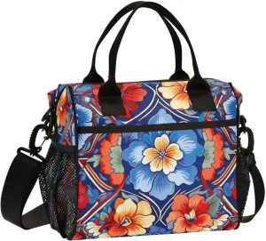 Mexican Ceramic Tile Print Insulated Lunch Bag with Shoulder Strap & Carry Handle, Eco-friendly Cooler Bag Tote Bag for Men,Women（687）