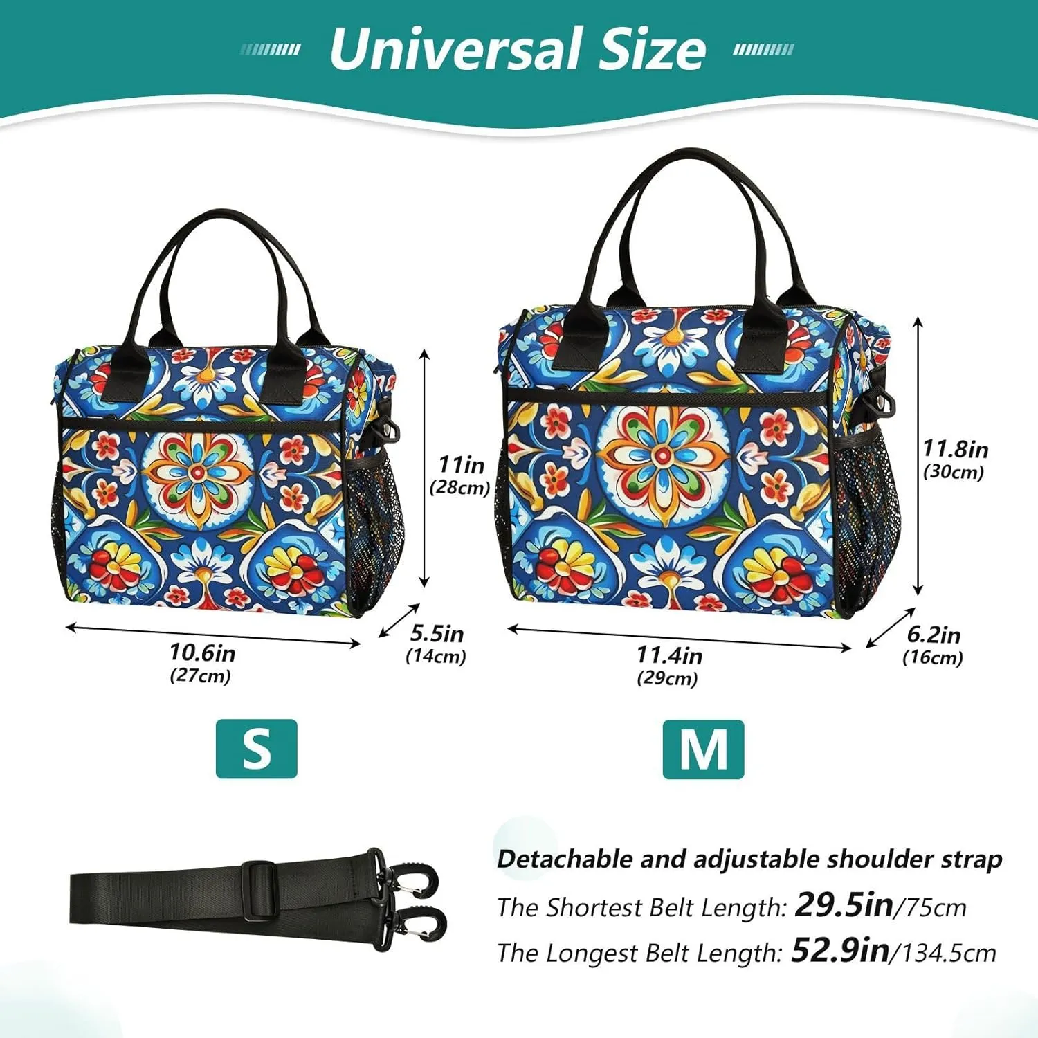 Mexican Ceramic Tile Print Insulated Lunch Bag with Shoulder Strap & Carry Handle, Eco-friendly Cooler Bag Tote Bag for Men,Women（693）