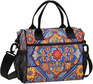 Mexican Ceramic Tile Print Insulated Lunch Bag with Shoulder Strap & Carry Handle, Eco-friendly Cooler Bag Tote Bag for Men,Women（698）