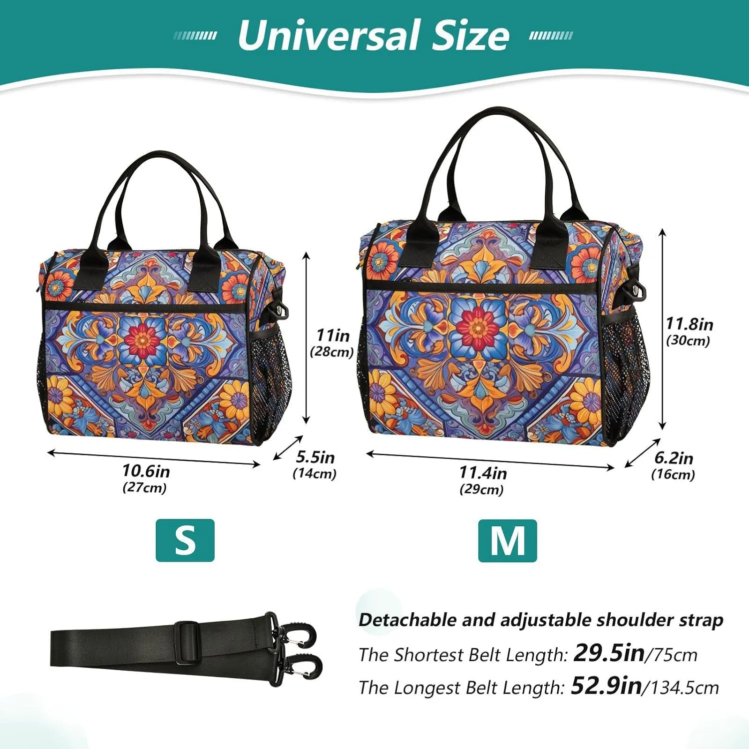 Mexican Ceramic Tile Print Insulated Lunch Bag with Shoulder Strap & Carry Handle, Eco-friendly Cooler Bag Tote Bag for Men,Women（698）