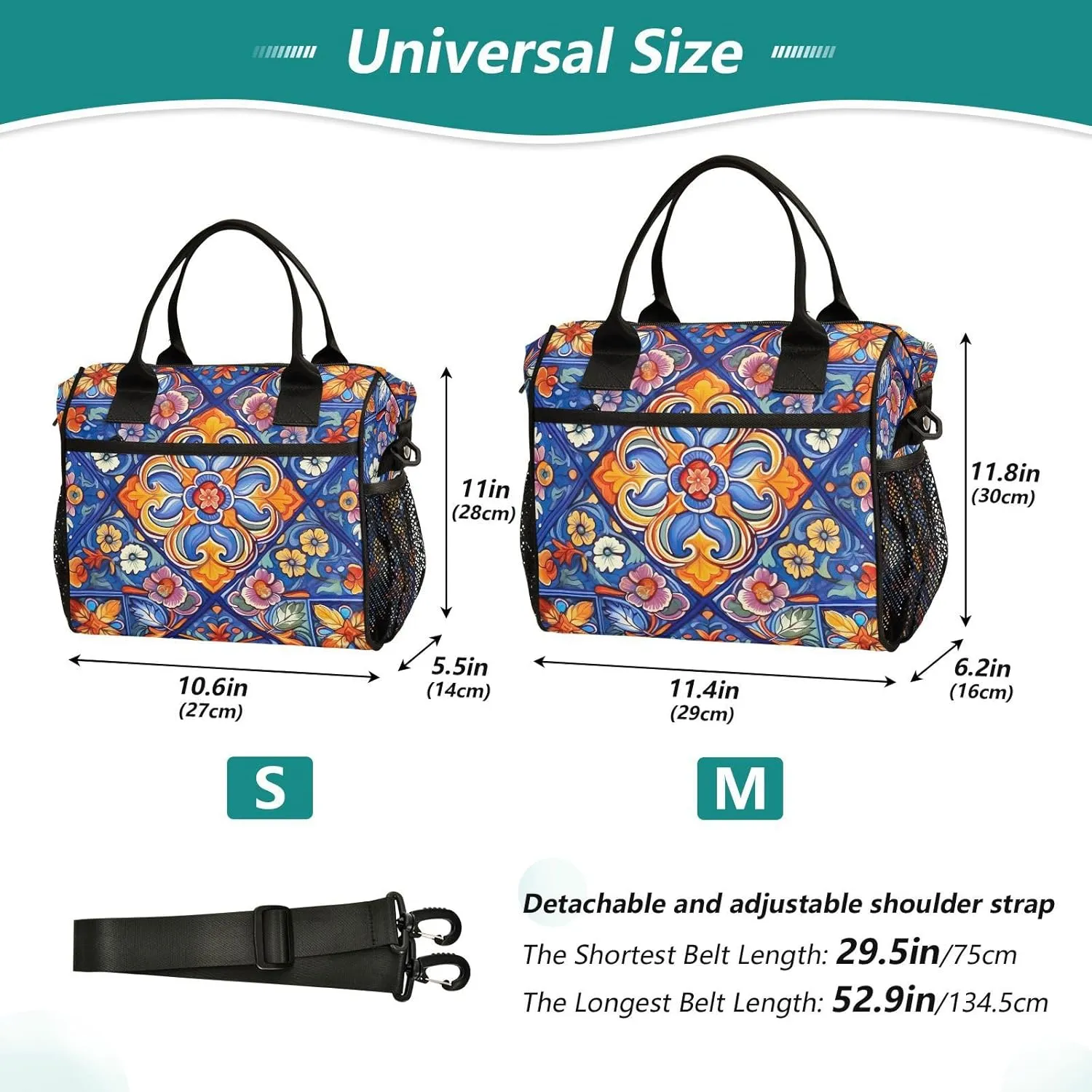 Mexican Ceramic Tile Print Insulated Lunch Bag with Shoulder Strap & Carry Handle, Eco-friendly Cooler Bag Tote Bag for Men,Women（702）