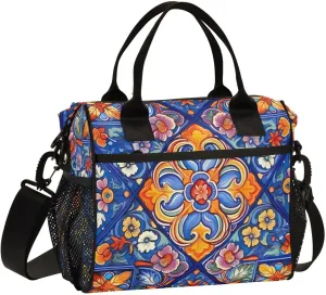 Mexican Ceramic Tile Print Insulated Lunch Bag with Shoulder Strap & Carry Handle, Eco-friendly Cooler Bag Tote Bag for Men,Women（702）