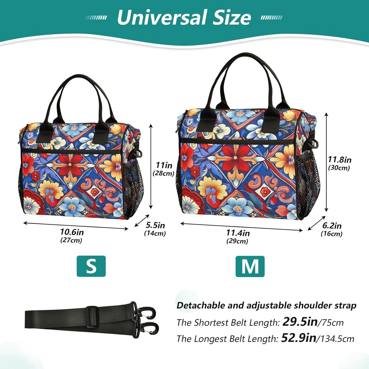 Mexican Ceramic Tile Print Insulated Lunch Bag with Shoulder Strap & Carry Handle, Eco-friendly Cooler Bag Tote Bag for Men,Women（704）