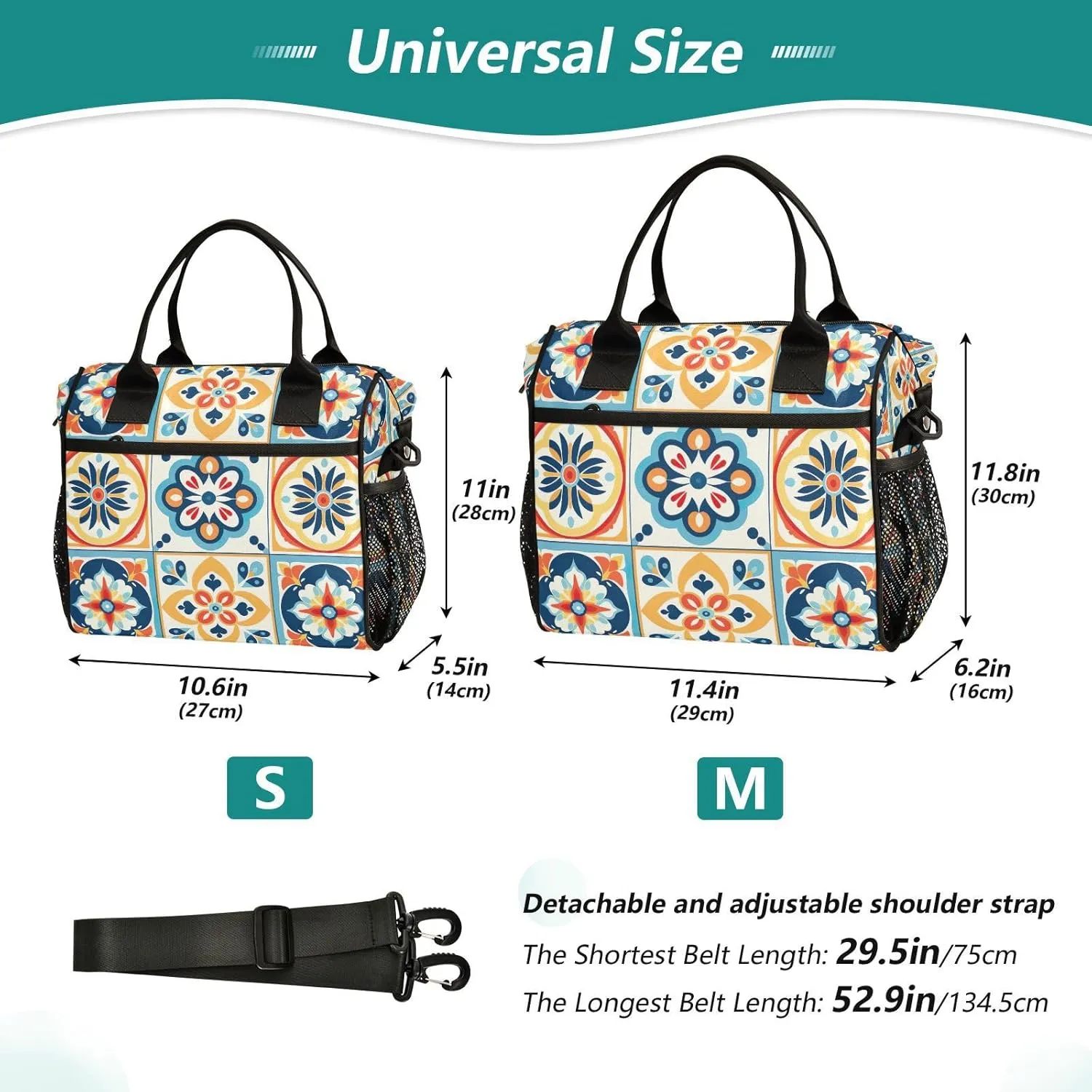 Mexican Ceramic Tile Print Insulated Lunch Bag with Shoulder Strap & Carry Handle, Eco-friendly Cooler Bag Tote Bag for Men,Women（708）