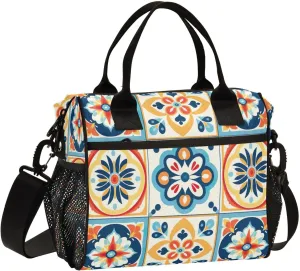 Mexican Ceramic Tile Print Insulated Lunch Bag with Shoulder Strap & Carry Handle, Eco-friendly Cooler Bag Tote Bag for Men,Women（708）