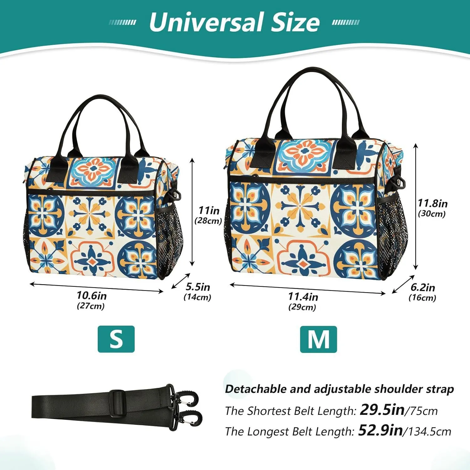 Mexican Ceramic Tile Print Insulated Lunch Bag with Shoulder Strap & Carry Handle, Eco-friendly Cooler Bag Tote Bag for Men,Women（713）