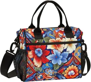Mexican Ceramic Tile Print Insulated Lunch Bag with Shoulder Strap & Carry Handle, Eco-friendly Cooler Bag Tote Bag for Men,Women（720）