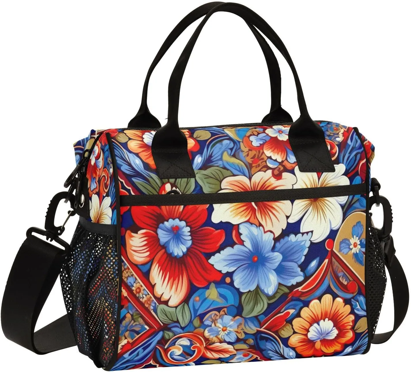 Mexican Ceramic Tile Print Insulated Lunch Bag with Shoulder Strap & Carry Handle, Eco-friendly Cooler Bag Tote Bag for Men,Women（720）