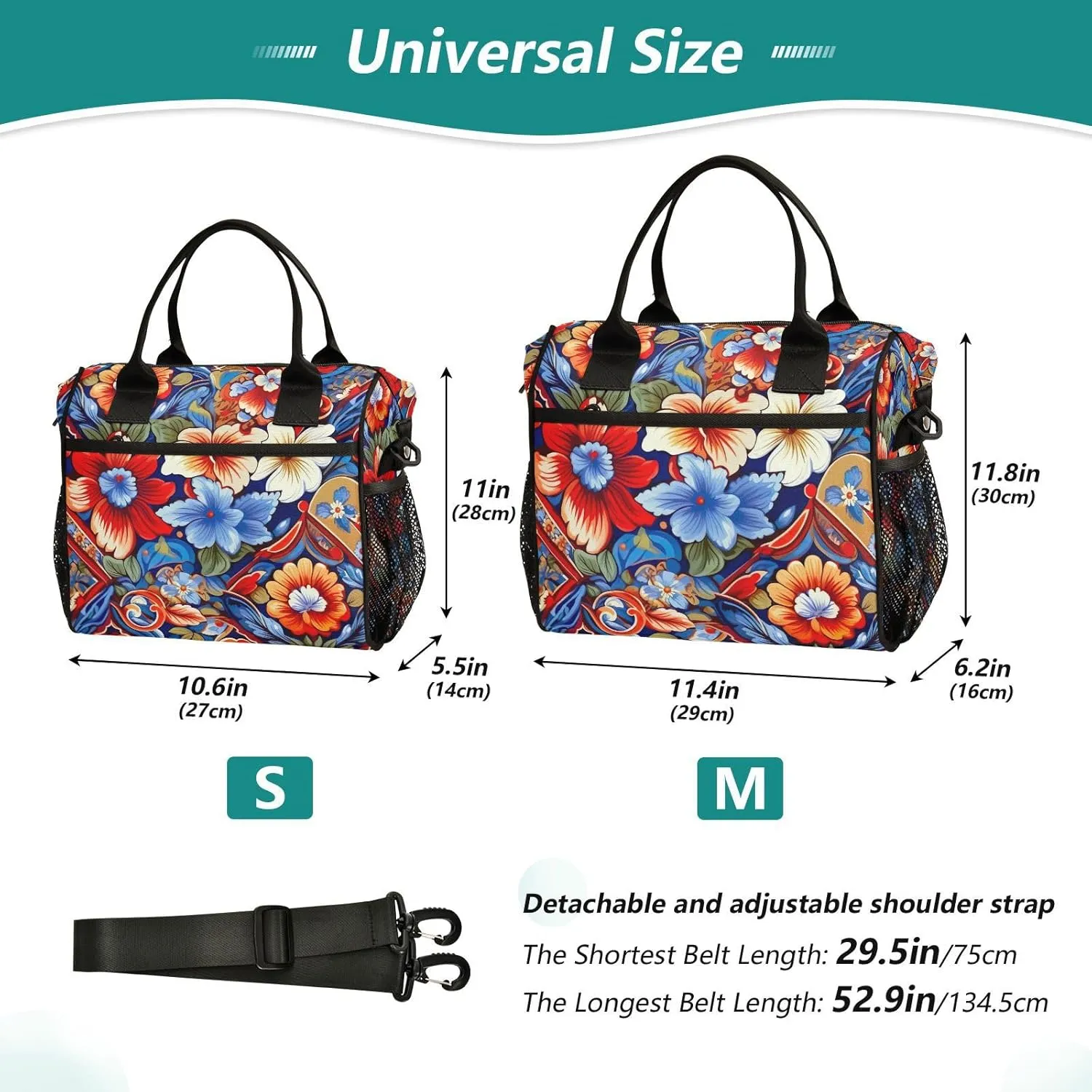 Mexican Ceramic Tile Print Insulated Lunch Bag with Shoulder Strap & Carry Handle, Eco-friendly Cooler Bag Tote Bag for Men,Women（720）
