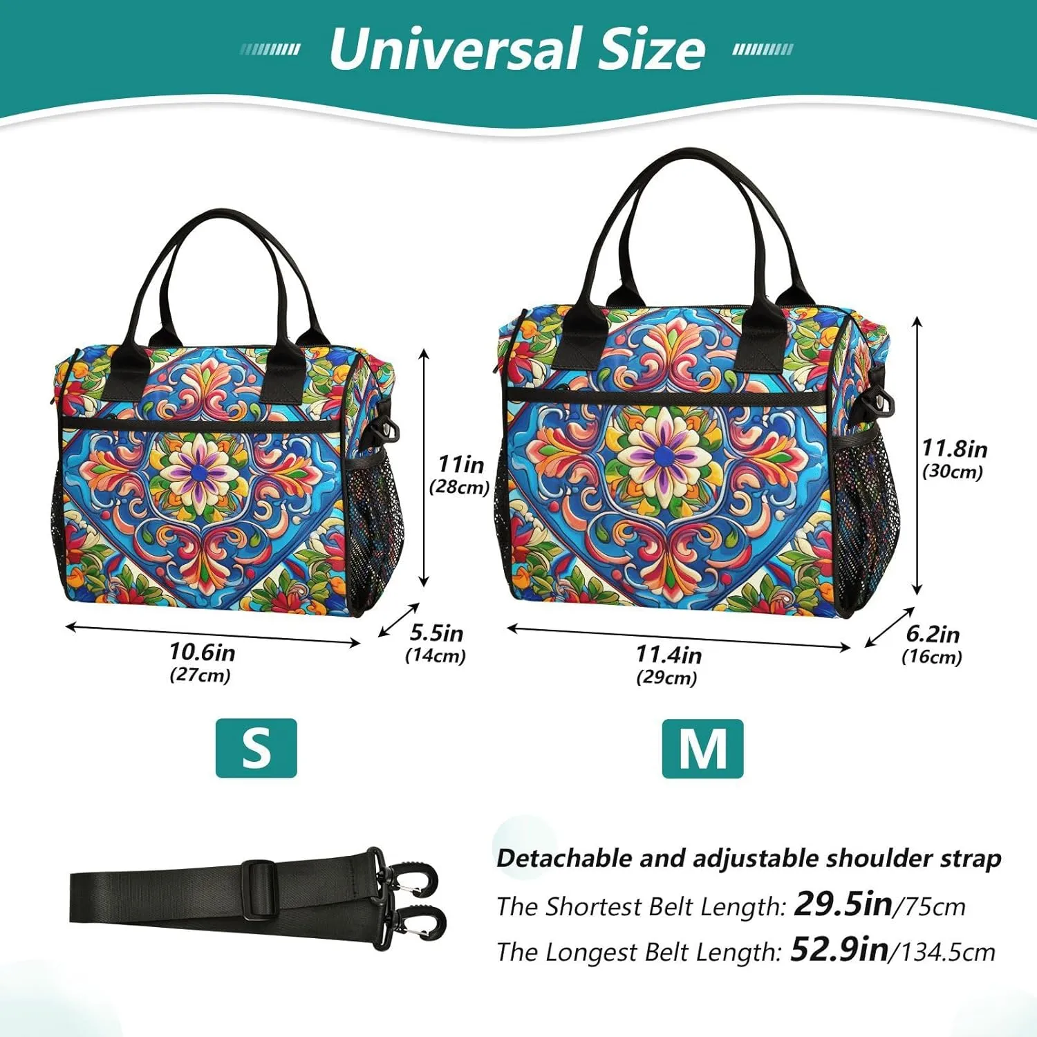 Mexican Ceramic Tile Print Insulated Lunch Bag with Shoulder Strap & Carry Handle, Eco-friendly Cooler Bag Tote Bag for Men,Women（723）