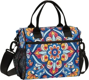 Mexican Ceramic Tile Print Insulated Lunch Bag with Shoulder Strap & Carry Handle, Eco-friendly Cooler Bag Tote Bag for Men,Women（728）